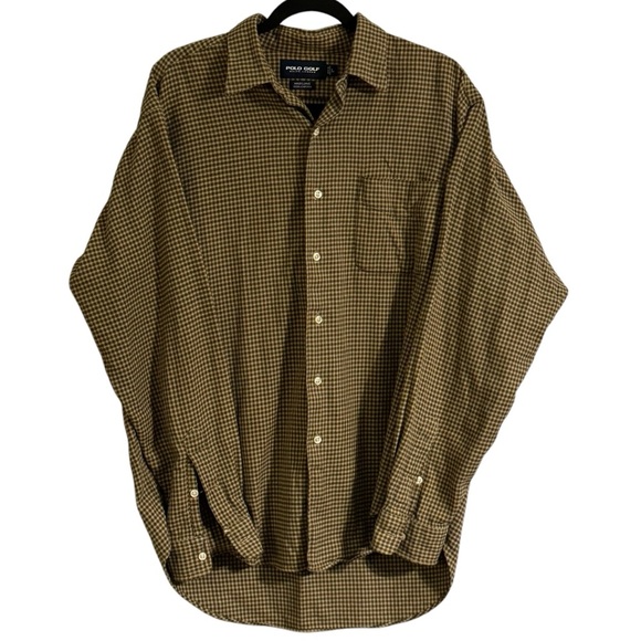 Polo Golf Ralph Lauren Marlowe Plaid 100% Cotton Tan size Large - Picture 1 of 5